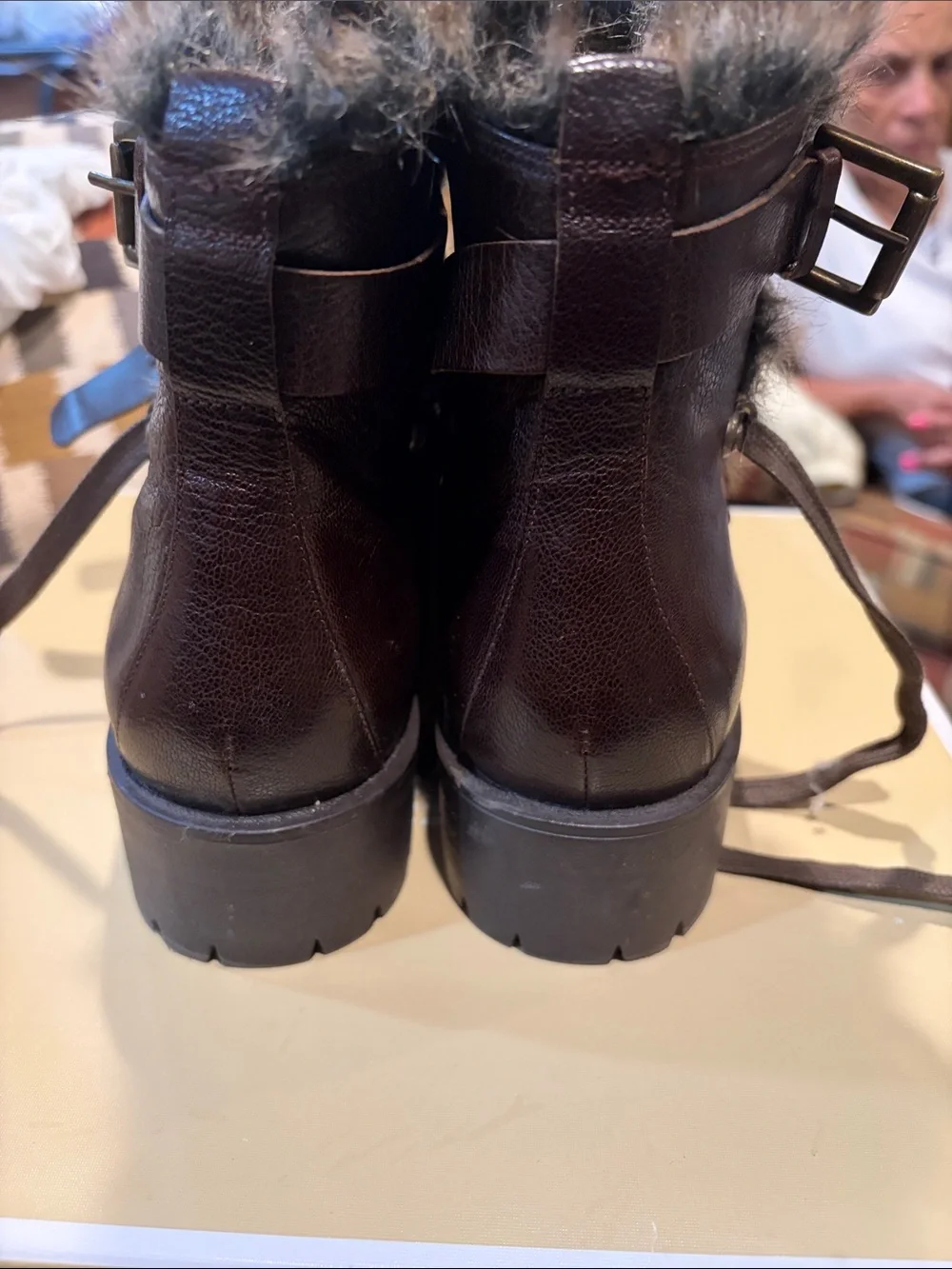 Source Unknown Brown Faux-Fur Trim Lace-Up Winter Boots